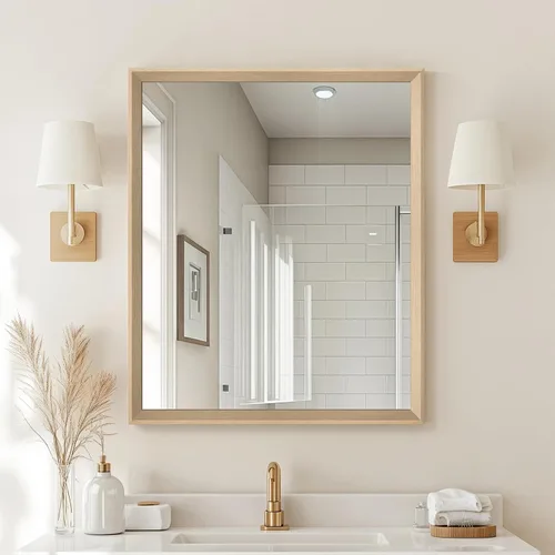 Miniatura 26 de Espejo de Pared Enmarcado con Efecto de Madera de Roble, Espejo Rectangular de 16x20, Vidrio Templado Anti-desplatado de 1/8", Marco Sostenible