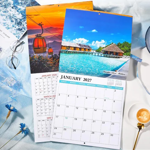 Miniatura 7 de Calendario de pared 2026, 12 meses de enero de 2026 a diciembre de 2026, cuadrado mensual, 12 x 24 pulgadas (abierto), con papel grueso