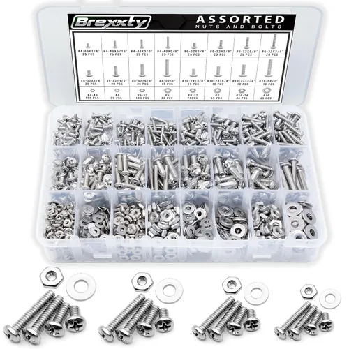 Kit surtido de 900 tuercas y pernos #4-40, #6-32, #8-32, #10-24 – Philips Pan Head 304 Tornillos de acero inoxidable con caja de almacenamiento