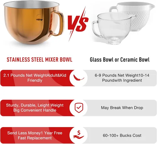 Miniatura 4 de Tazón de mezclador de acero inoxidable de 6QT para mezcladores de pie Kitchenaid, tazón de mezcla de Kitchen Aid para mezclador de elevación de 6QT
