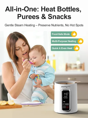 Miniatura 3 de MOMYEASY Calentador rápido de biberones de 2 minutos, calentamiento a vapor para leche materna y fórmula, se adapta a todos los biberones, control