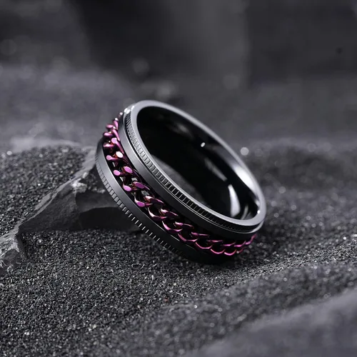 Miniatura 93 de King Will - Anillo antiestrés de acero inoxidable 316L para hombres y mujeres, con cadena decorativa giratoria, 8 mm de ancho, anillo de boda
