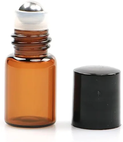 Miniatura 2 de Furnido Paquete de 25 botellas de vidrio ámbar de 0.07 onzas líquidas para aceites esenciales, frascos de perfume con bola de rodillo de acero