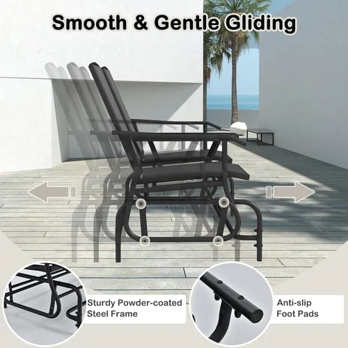 Miniatura 6 de Tangkula Silla mecedora para 2 personas, sofá biplaza mecedora para patio con mesa central de vidrio templado, banco de columpio para exteriores