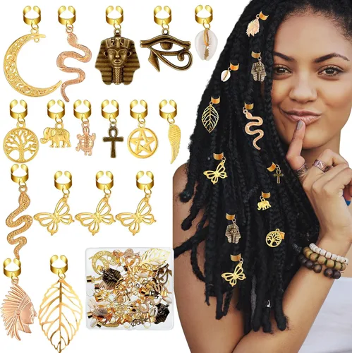 Miniatura 6 de Chunyin 40 piezas de joyería para el cabello para mujer, trenzas Loc, accesorios dorados para el cabello para hombres, trenzas de rastas