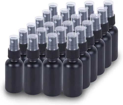 Miniatura 9 de Botella pulverizadora de vidrio de 2 onzas, botellas de vidrio Boston de niebla fina con pulverizador de niebla fina negra, botellas pequeñas