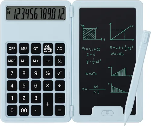 Miniatura 13 de Calculadora básica portátil de escritorio, mini calculadoras pequeñas con bloc de notas de escritura y lápiz capacitivo, más ligera y portátil, Negro