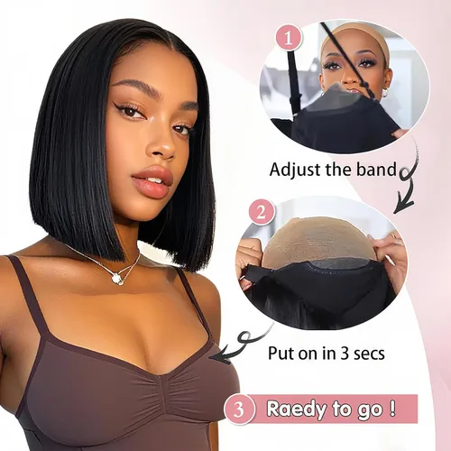 Miniatura 5 de Farblick Peluca Bob de cabello humano de 10 pulgadas, pelucas sin pegamento de cabello humano pre cortadas, pre depiladas, 6×4 encaje frontal HD