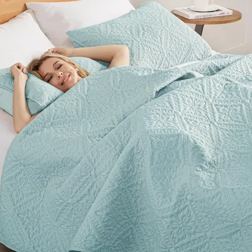 Miniatura 4 de Exclusivo Mezcla Juego de Edredón Individual, Cubrecamas Ligeras y Suaves con 1 Funda de Almohada, Edredones Modernos de Color Azul Aguamarina