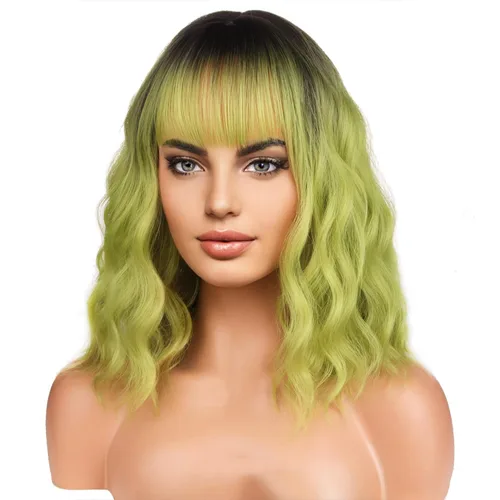 Miniatura 48 de BERON 14 Inches Ash Blonde Wig with Bangs Short Curly Wig Short Ash Blonde Bob Synthetic Wigs for Women Daily Halloween Party or Cosplay Hairnet