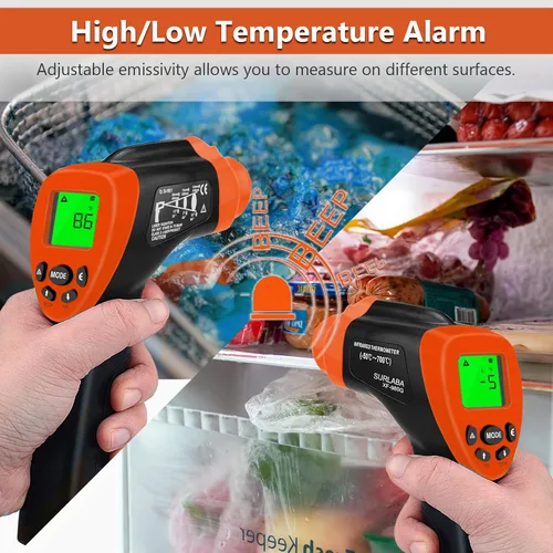 Miniatura 7 de Pistola de termómetro infrarrojo, pistola de temperatura térmica láser DS=16:1 para cocinar, horno de pizza, motor HVAC, pistola de temperatura