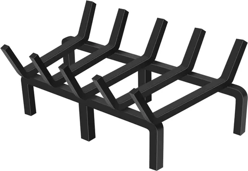 Miniatura 9 de SNOGSWOG Rejilla de chimenea de 24 pulgadas, estante para leña de acero sólido, rejillas de fuego resistentes, estante de chimenea negro mate