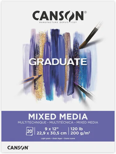 Canson Graduate Bloc de Medios Mixtos, Plegable, 9 x 12 pulgadas, 20 Hojas | Papel de Artista para Adultos y Estudiantes - Acuarelas, Medios Mixtos,