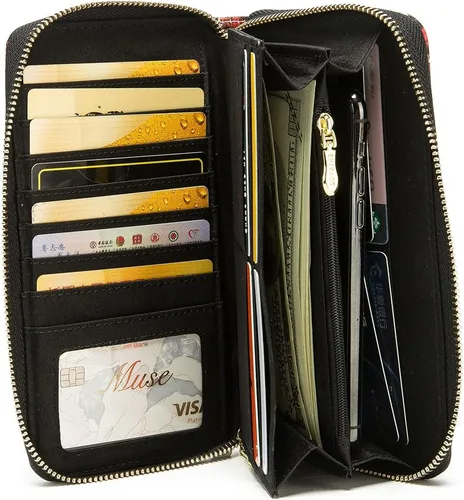 Miniatura 171 de Cartera de mano para mujer, estilo bohemio, con RFID, elegante, espaciosa con correa para viajes, capacidad para tarjetas, teléfono, dinero