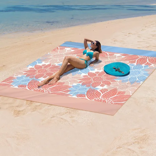 Miniatura 5 de WIWIGO Manta de playa a prueba de arena, extra grande, para adultos, impermeable, de secado rápido, libre de arena, hecha de poliéster de alta Flor