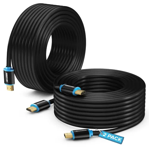 Miniatura 9 de Maximm - Cable HDMI 2.0 4K de alta velocidad (incluye clips de cable, empates y adaptador de ángulo recto) en múltiples tamaños y paquetes Azul - 1