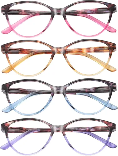 Miniatura 14 de Przene Paquete de 4 lentes de lectura con bloqueo de luz azul, lectores para mujeres y hombres con bisagra de resorte Mezcla