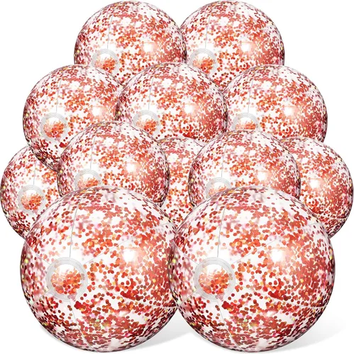 Miniatura 10 de Lewtemi 12 bolas de playa con confeti con purpurina a granel, bolas inflables grandes de 16 y 24 pulgadas para piscina con lentejuelas, decoraciones