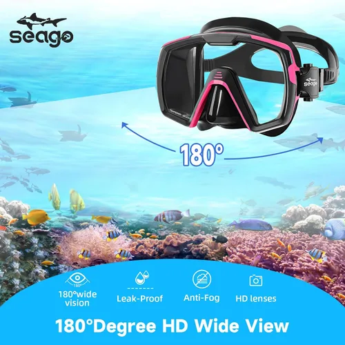 Miniatura 3 de Seago Juego de máscara de buceo de buceo en seco, vista amplia de 180⁰, a prueba de fugas, antivaho, ajuste cómodo para adultos