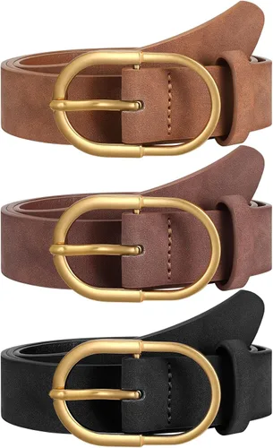 Miniatura 9 de VONMELLI Paquete de 3 cinturones para mujer con hebilla dorada para jeans y vestidos