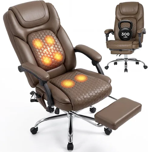 Miniatura 17 de MALOL Silla de oficina de masaje grande y alta de 300 libras, calefacción dirigida de 3 niveles a 149.0 °F, silla de escritorio de cuero de fácil