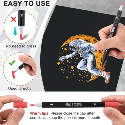 Miniatura 3 de HUAL Bolígrafos de pintura acrílica de doble punta, 24 colores finos y marcadores de punta de pincel para artistas profesionales, manualidades