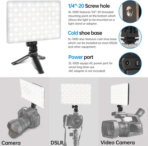 Miniatura 3 de Mettlelite SL100D - Luz de video LED bicolor en la cámara Iluminación de fotografía regulable continua Panel LED de estudio portátil 3200K-5600K