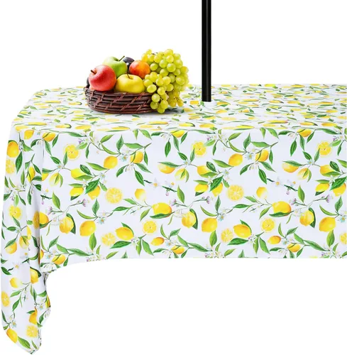 Miniatura 13 de SquarePie Mantel redondo de 60 pulgadas para exteriores con agujero para sombrilla y cremallera, resistente al agua, a prueba de derrames, mantel