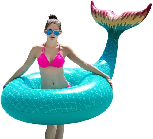 Jasonwell - Flotador de cola de sirena inflable gigante con válvulas rápidas para verano, playa, natación, alberca, fiesta, juguetes de decoración