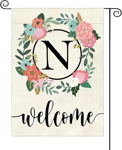 Miniatura 19 de Bandera de jardín con letra monograma, floral, 12 x 18 pulgadas, doble cara para exterior, pequeña de arpillera, familia, apellido, bandera inicial