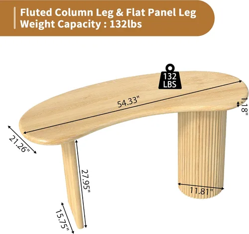 Miniatura 2 de LEVNARY Escritorio pequeño curvado de 54.3 pulgadas, escritorio ejecutivo de madera con patas estriadas resistentes, escritorio moderno de lujo