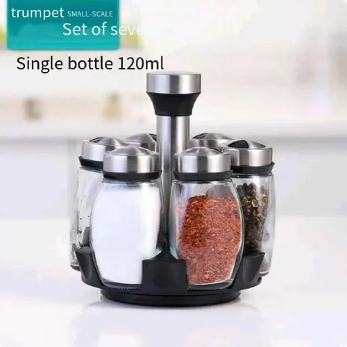Juego de almacenamiento de especias giratorio para cocina, soporte giratorio de 360 grados, 6 tarros de vidrio, etiquetas en blanco, solución de