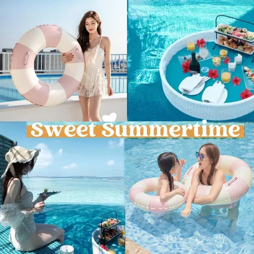 Miniatura 5 de 2PCS XL Stripe Pool Swim Ring with Handles Inflatable Pool Floats 45 Inch Water Fun Large Adult Swimming Pool Float for Beach Lake Summer Party