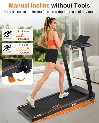 Miniatura 6 de ECHANFIT Incline Treadmill with Handles, 3.0 HP Small Treadmills for Home with 300 LBS Capacity, Walking Pad with LED Dispay, 24 Preset Programs