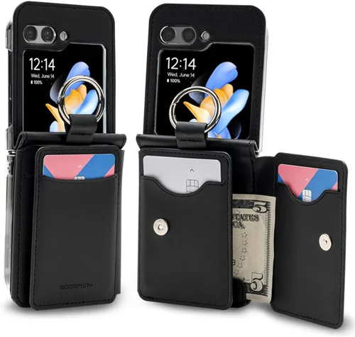 GOOSPERY Funda Flex diseñada para Z Flip 5, [4 ranuras para tarjetas y dinero en efectivo] Funda de teléfono con solapa de apertura de doble cara