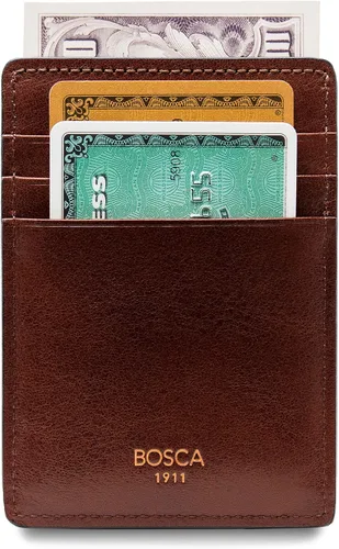 Miniatura 4 de Bosca Cartera de cuero con bolsillo frontal de lujo para hombre, Marrón oscuro