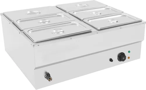 SHZICMY Calentador de alimentos comercial de 6 bandejas, mesa de vapor eléctrica de 6 x 1.84 galones de capacidad, 850 W de acero inoxidable de