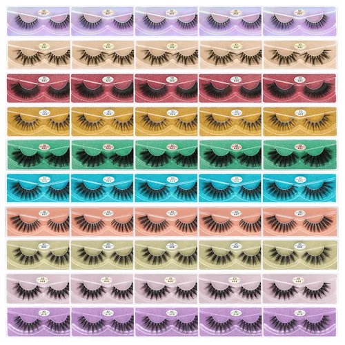 Miniatura 10 de FARRED - Pestañas postizas esponjosas, dramáticas, a granel, mix de 10 estilos, paquete de 50 pares, en cajas individuales, 10-18mm de volumen