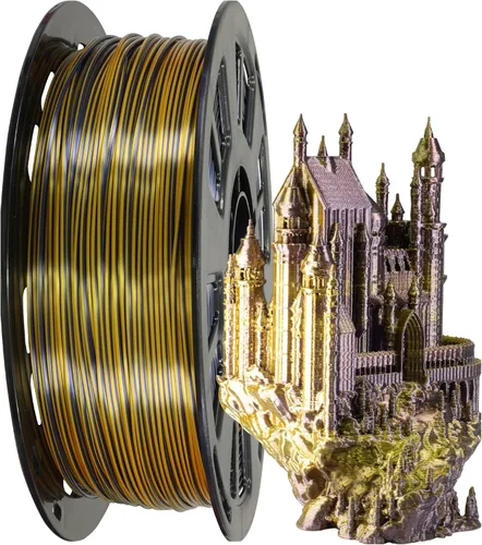 Bicolor Dobles Colores Seda Metálica Oro Negro PLA Filamento de Coextrusión, 1.75mm 2 Colores en 1 Impresión Seda PLA de 2 Colores, Ampliamente