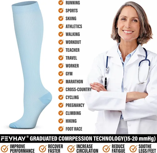 Miniatura 15 de FEYHAY Calcetines de compresión de cobre (5 pares) de 15-20 mmHg, la circulación es la mejor atlética y diaria para hombres y mujeres, correr