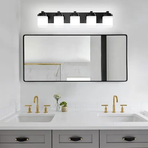 Miniatura 7 de Luces de tocador, lámparas de baño con pantalla de vidrio cuadrada blanca lechosa, luz moderna sobre espejo, accesorios de iluminación de baño