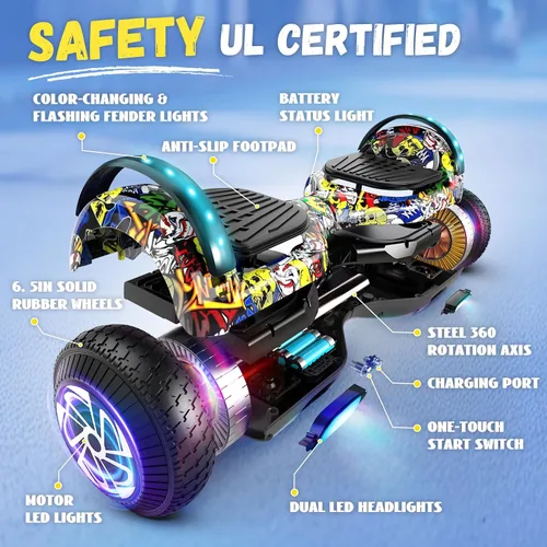 Miniatura 5 de SISIGAD Scooters for Kids Ages 7-12, with Built-in Bluetooth Speaker and 6.5" Colorful Lights Wheels, Safety Certified Self Balancing Scooter