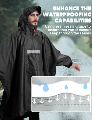 Miniatura 135 de ANYOO Poncho de lluvia con capucha para adultos, impermeable, ligero, para hombres y mujeres, chaqueta de lluvia reutilizable para emergencias al