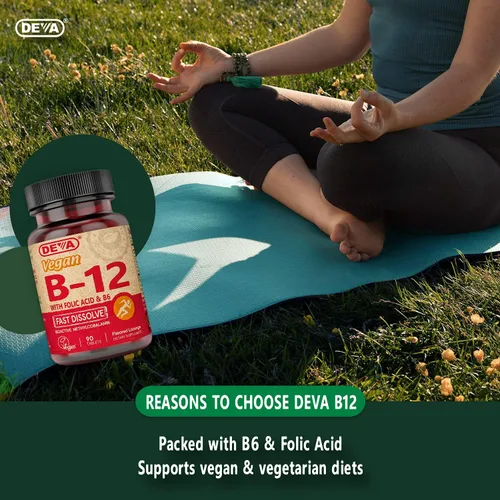 Miniatura 5 de DEVA Suplemento vegano de disolución rápida de vitamina B12, complejo una vez al día con 1000 Mcg de metilcobalamina B12, ácido fólico, B6 - Sabor a