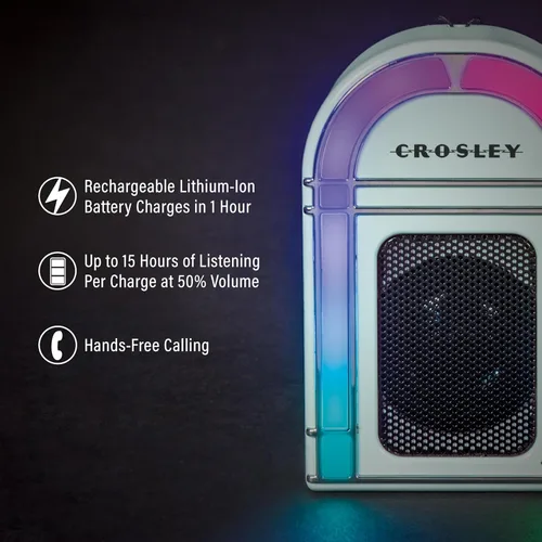 Miniatura 2 de Crosley CR3046A-AB Mini Jukebox Altavoz Bluetooth portátil con luces LED y micrófono, azul aguamarina Azul Aqua