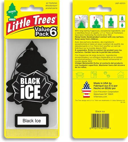Miniatura 2 de Little Trees - Ambientador de árbol colgante que proporciona un aroma de larga duración para tu hogar o tu auto. Aroma Black Ice, 24 unidades Negro