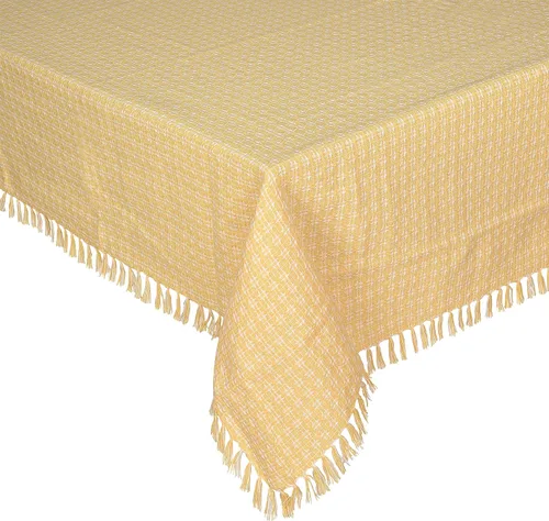 Miniatura 5 de Mantel de mesa, amarillo/blanco con flecos tejidos, 100% algodón, tamaño 52x70 pulgadas, adecuado para cenas formales, comidas diarias y ocasiones