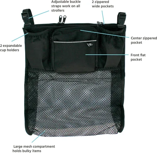 Miniatura 2 de J.L. Childress Cups 'N Cargo Organizador universal para cochecito – Accesorios esenciales de viaje para cochecito de bebé, incluye portavasos