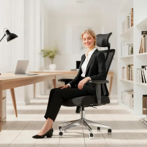 Miniatura 3 de Silla de oficina ergonómica con soporte lumbar ajustable y reposabrazos abatibles, silla de escritorio de computadora de respaldo alto con cojín