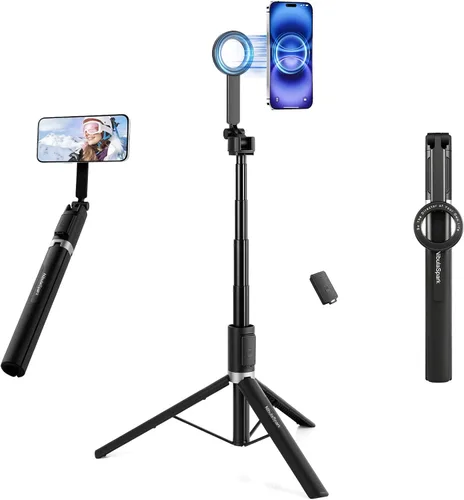Trípode magnético de 67 pulgadas para MagSafe, trípode alto para selfie stick con control remoto, cabeza inclinable grande, trípode de viaje,